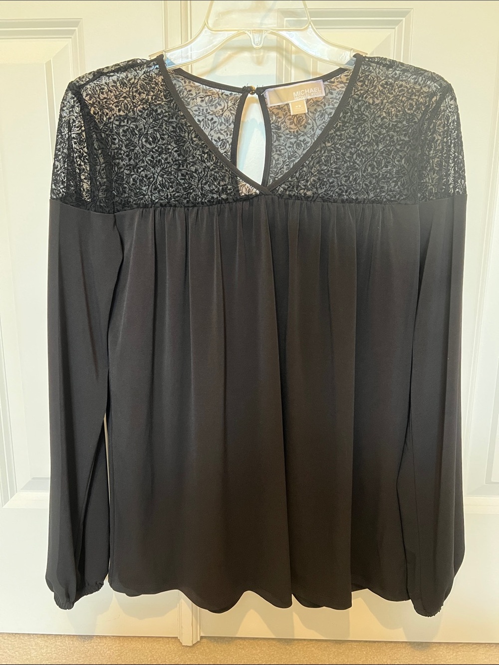 Michael Kors Black Lace Yoke Long-Sleeve silky Blouse